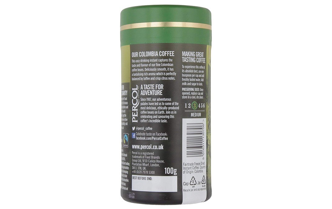 Percol Pure Arabica Smooth Colombia Instant Coffee   Container  100 grams
